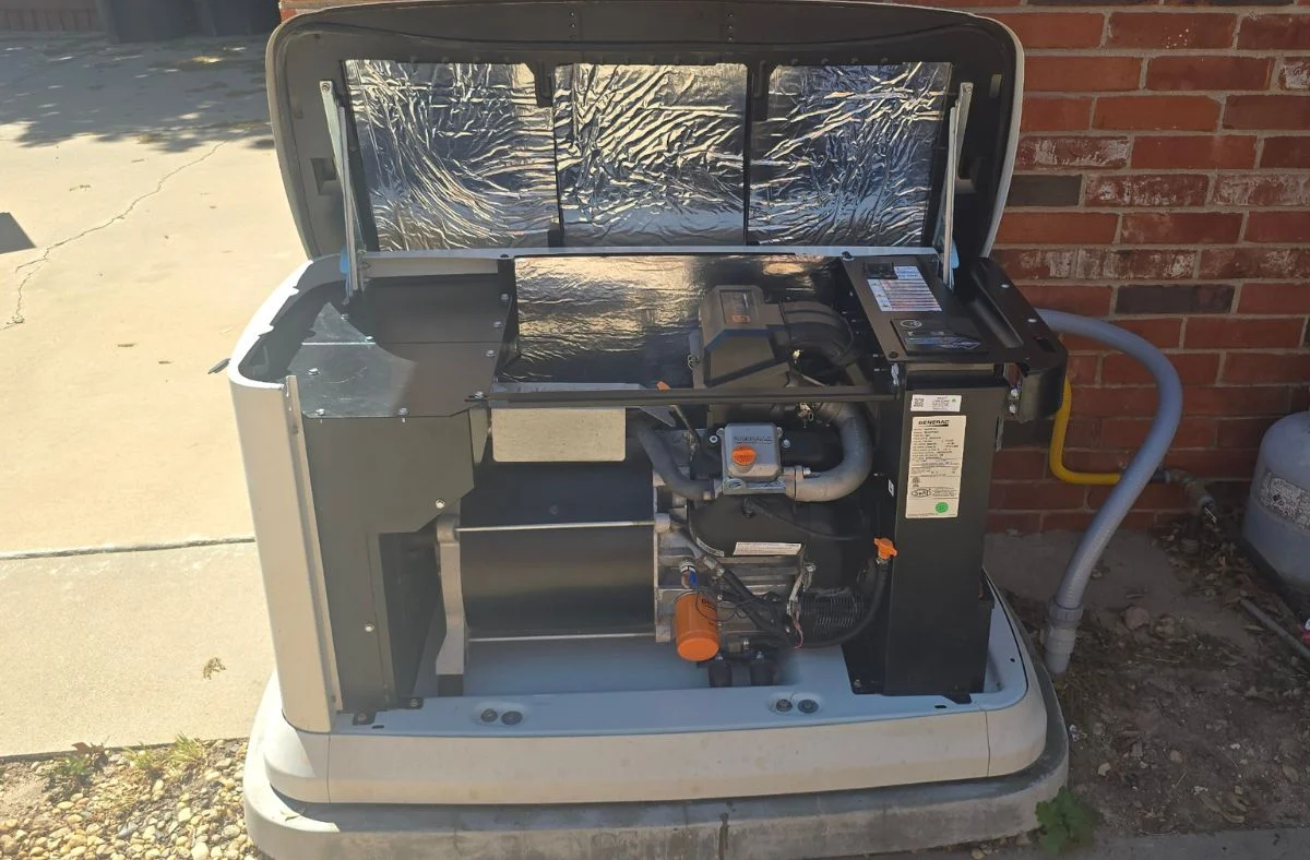 Close-up of coolant inspection on many generators during routine generator repair service to prevent overheating in Florida's climate